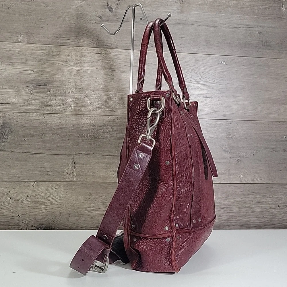 Large WILL Leather Goods Burgundy Heavy Leather Tote Bag